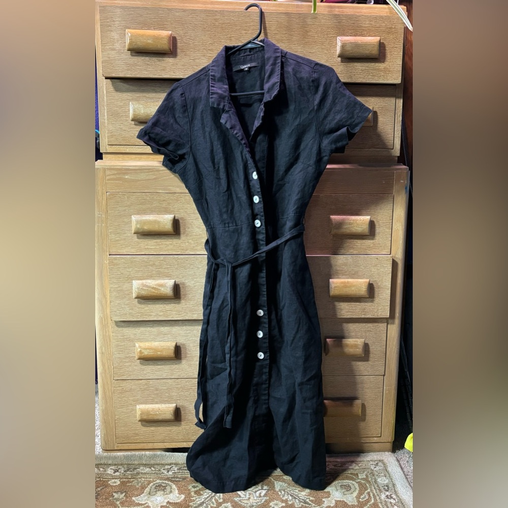 Quince Black linen button up dress, size small